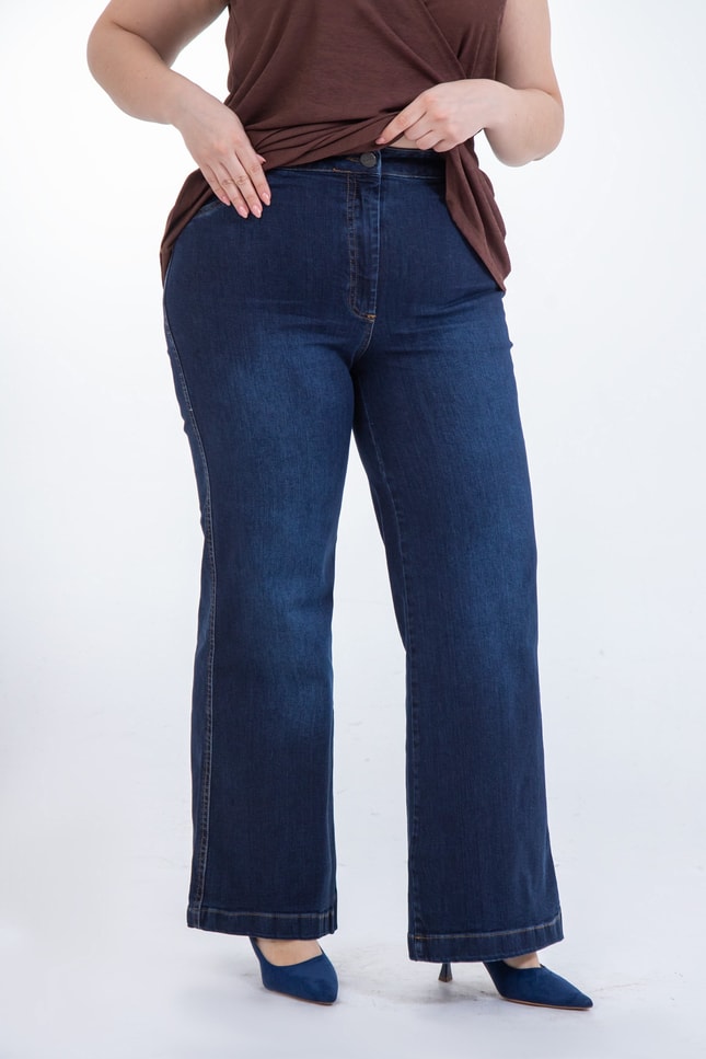 Büyük Beden 1226079 Bol Paça Denim Pantolon  Lacivert