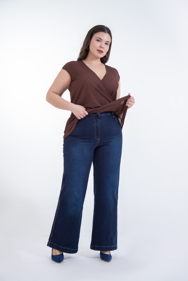 Büyük Beden 1226079 Bol Paça Denim Pantolon  Lacivert