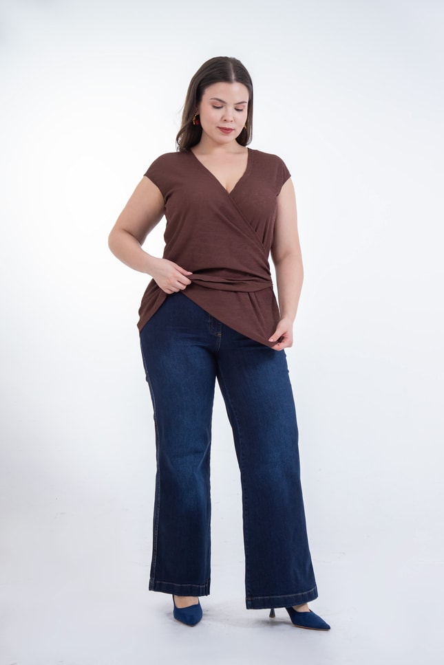 Büyük Beden 1226079 Bol Paça Denim Pantolon  Lacivert