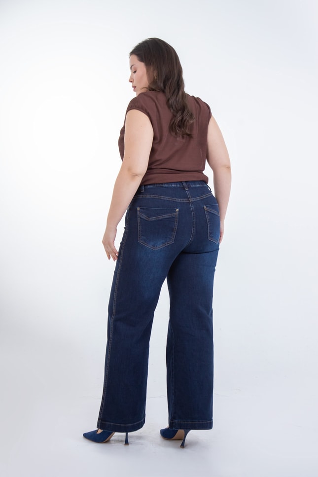 Büyük Beden 1226079 Bol Paça Denim Pantolon  Lacivert