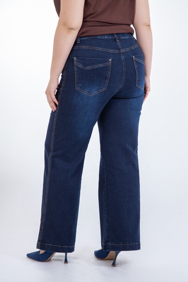 Büyük Beden 1226079 Bol Paça Denim Pantolon  Lacivert