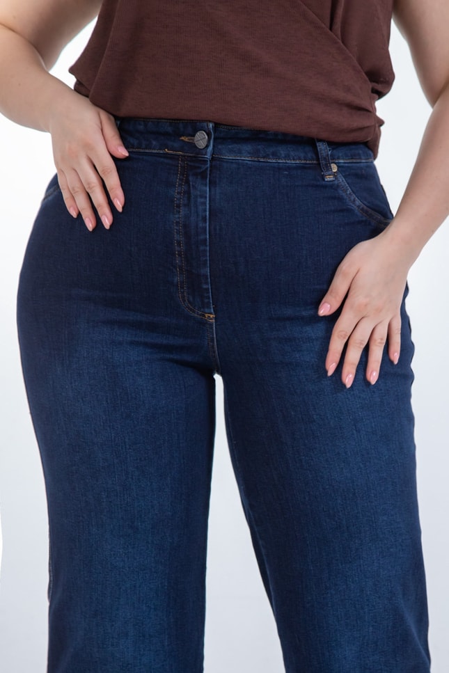 Büyük Beden 1226079 Bol Paça Denim Pantolon  Lacivert