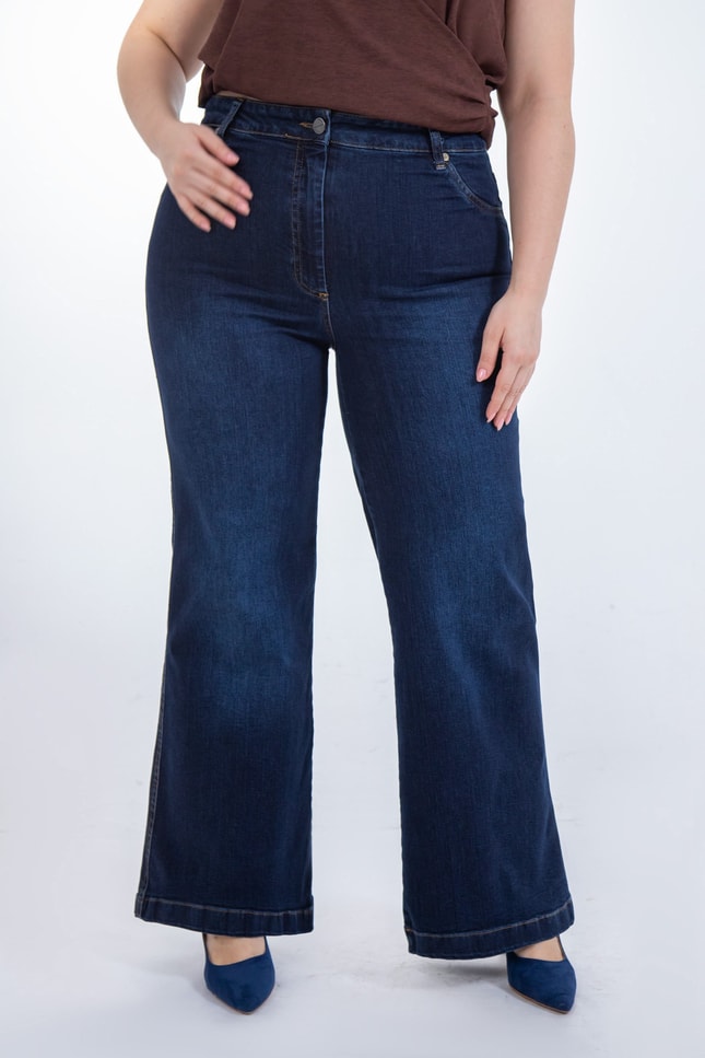 Büyük Beden 1226079 Bol Paça Denim Pantolon  Lacivert