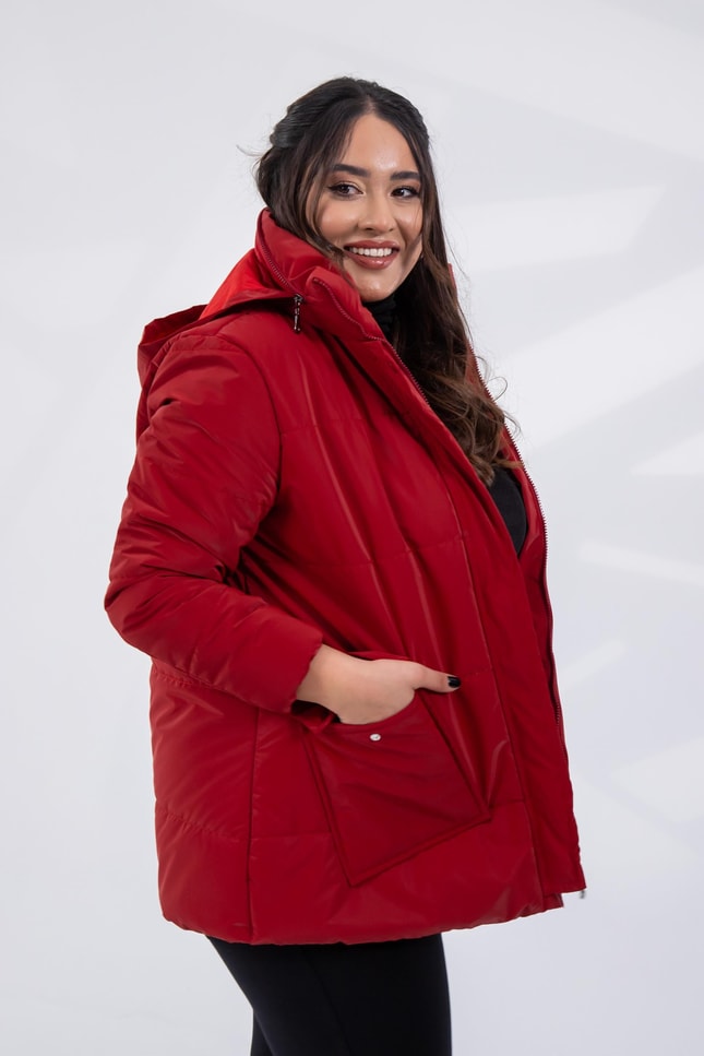 Büyük Beden 132190 Kapitone Mont  Kırmızı