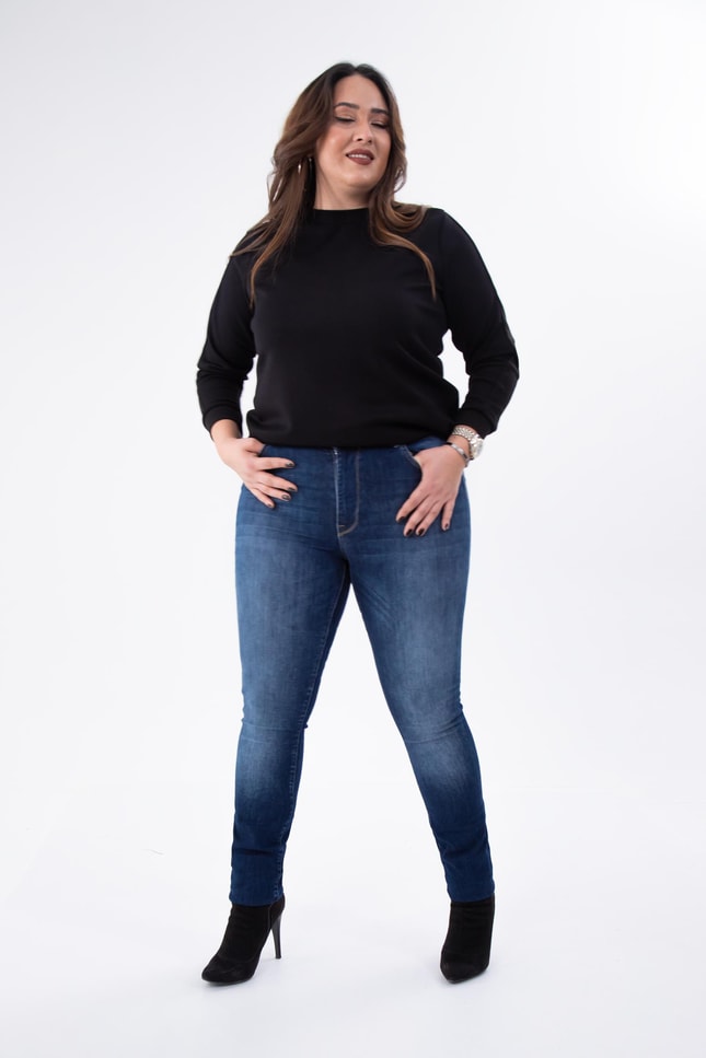 Büyük Beden 210089 Eskitme Denim Pantolon  Lacivert