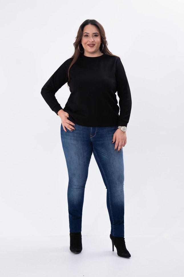 Büyük Beden 210089 Eskitme Denim Pantolon  Lacivert