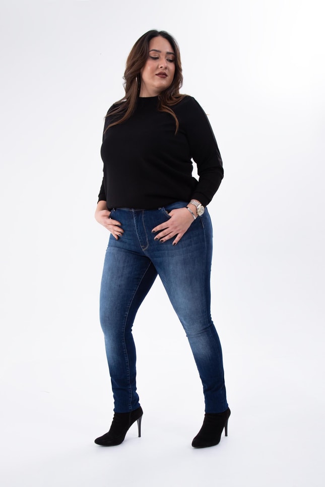 Büyük Beden 210089 Eskitme Denim Pantolon  Lacivert