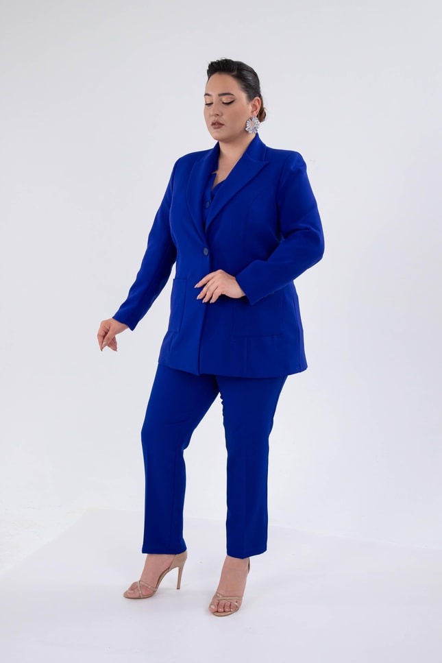 Büyük Beden 2230014 Cep Detaylı Blazer Ceket  Saks
