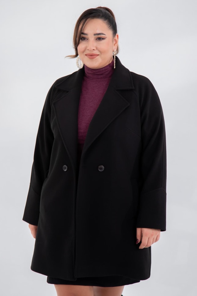 Büyük Beden 2327111 Reglan Kol Kaban  Siyah