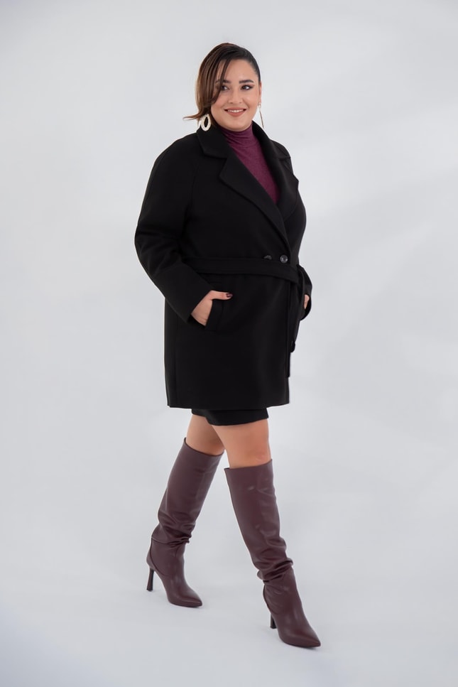 Büyük Beden 2327111 Reglan Kol Kaban  Siyah