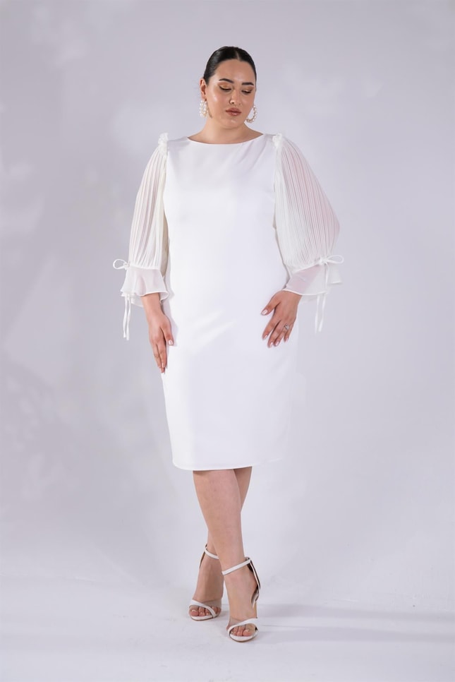 Büyük Beden 2424207 Şifon Kol Büzgülü Abiiye  Beyaz
