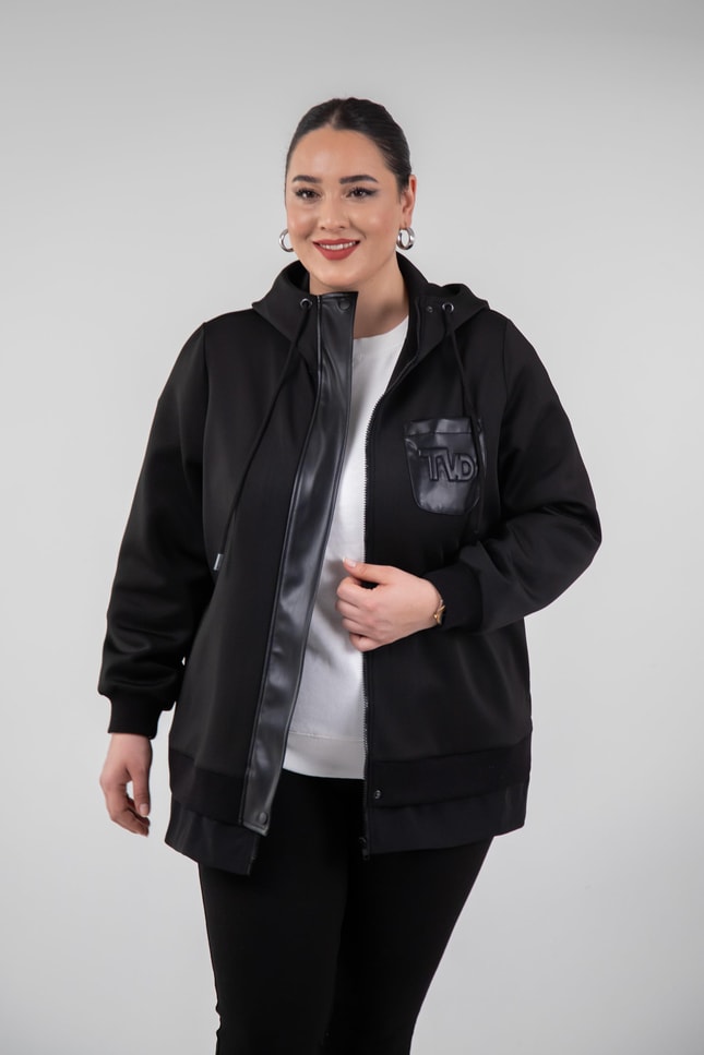 Büyük Beden 3330229 Tvd Nakışlı Sweat Siyah