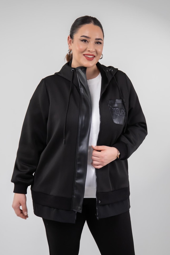 Büyük Beden 3330229 Tvd Nakışlı Sweat Siyah