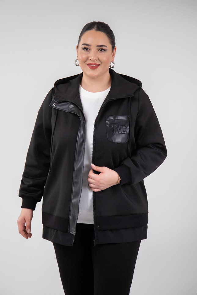 Büyük Beden 3330229 Tvd Nakışlı Sweat Siyah