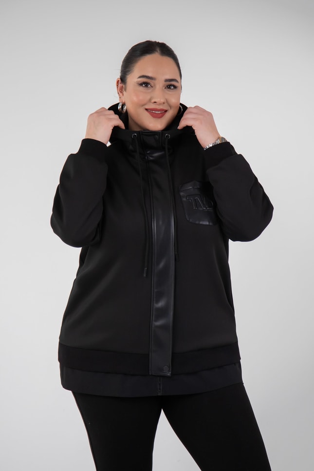 Büyük Beden 3330229 Tvd Nakışlı Sweat Siyah