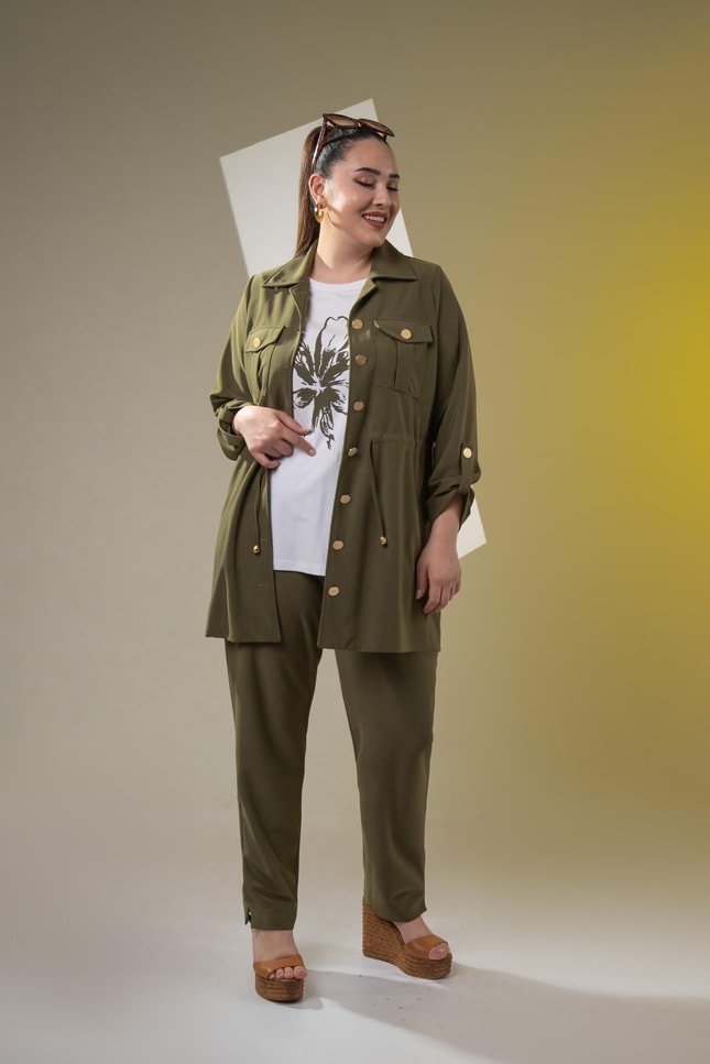 Büyük Beden 3330398 3'lü Takım Haki