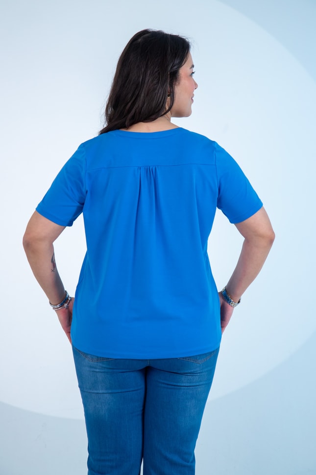 Büyük Beden 3330613 Yaka -Omuz Detaylı Bluz Mavi