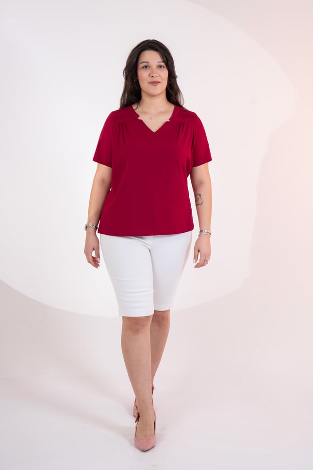 Büyük Beden 3330613 Yaka -Omuz Detaylı Bluz Bordo