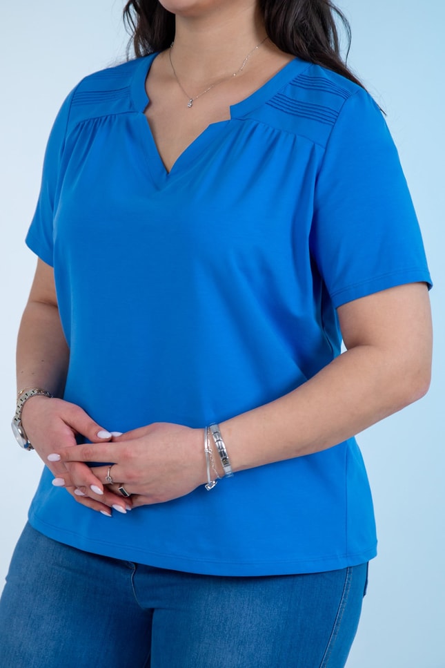 Büyük Beden 3330613 Yaka -Omuz Detaylı Bluz Mavi