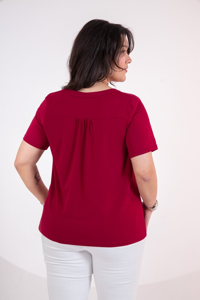 Büyük Beden 3330613 Yaka -Omuz Detaylı Bluz Bordo
