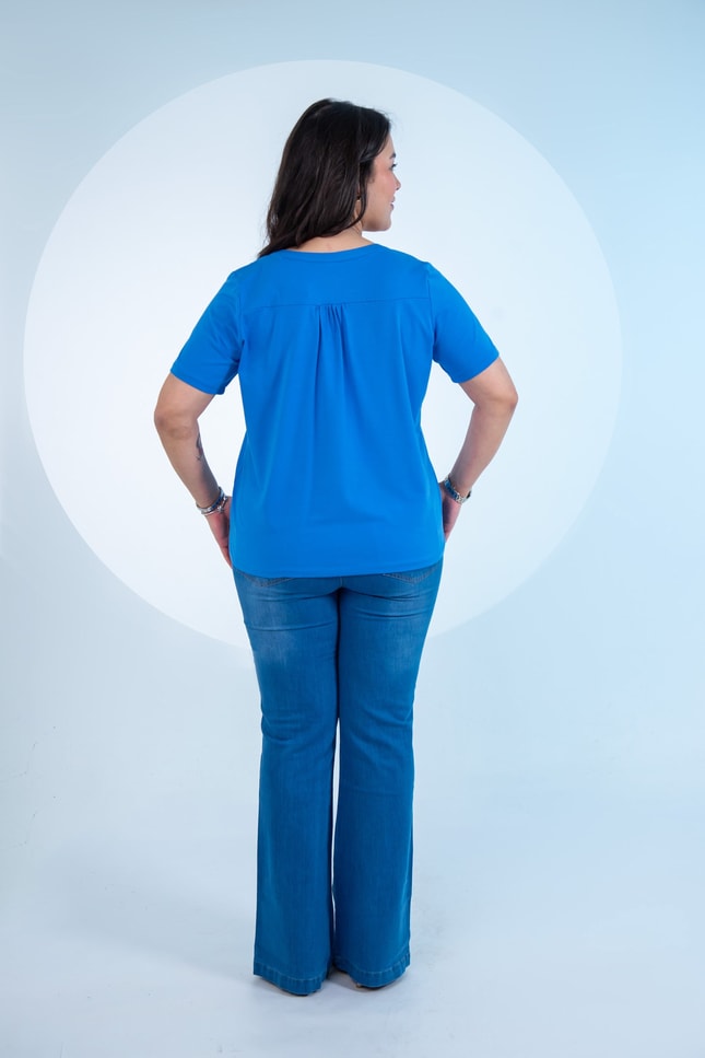 Büyük Beden 3330613 Yaka -Omuz Detaylı Bluz Mavi