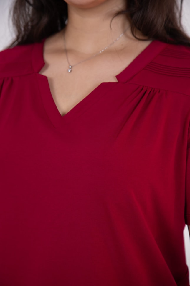 Büyük Beden 3330613 Yaka -Omuz Detaylı Bluz Bordo
