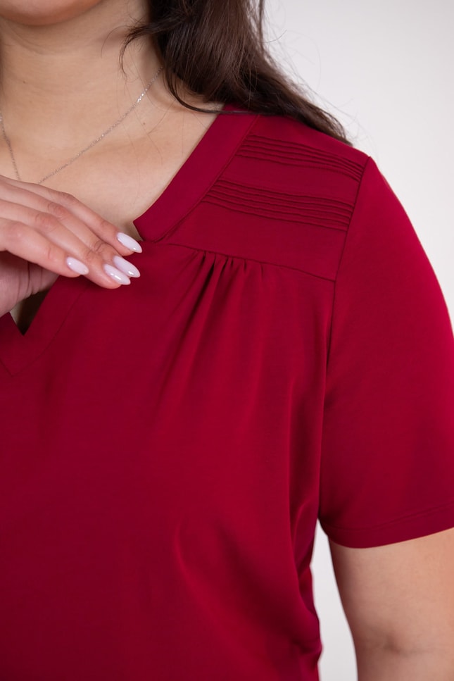 Büyük Beden 3330613 Yaka -Omuz Detaylı Bluz Bordo