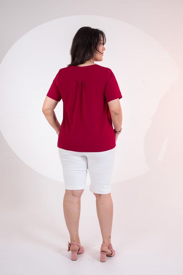 Büyük Beden 3330613 Yaka -Omuz Detaylı Bluz Bordo