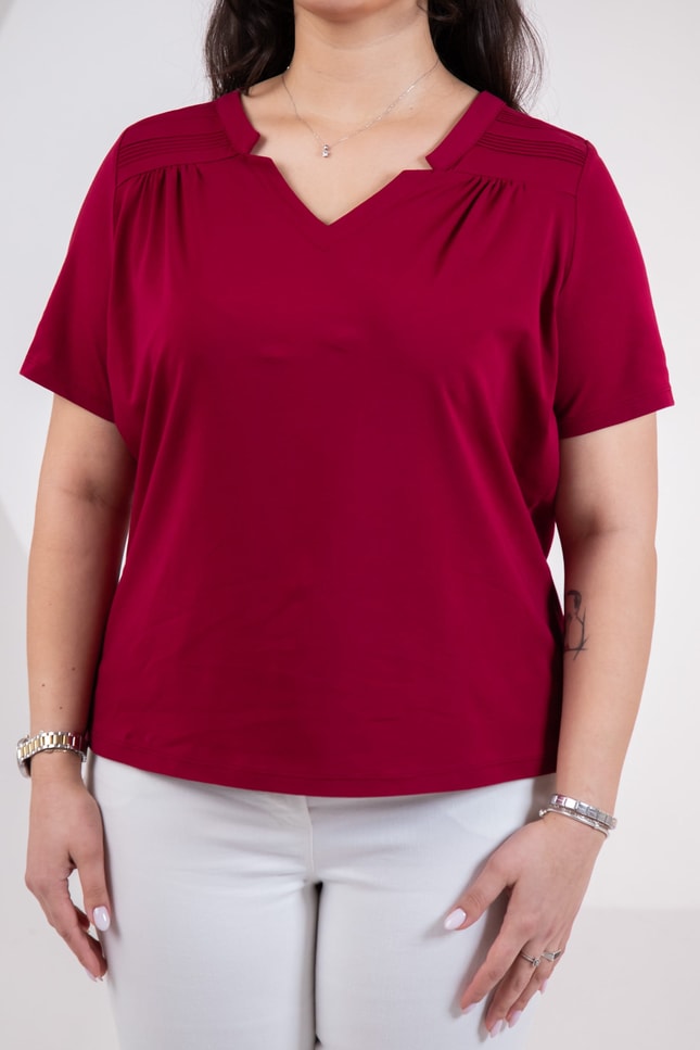 Büyük Beden 3330613 Yaka -Omuz Detaylı Bluz Bordo