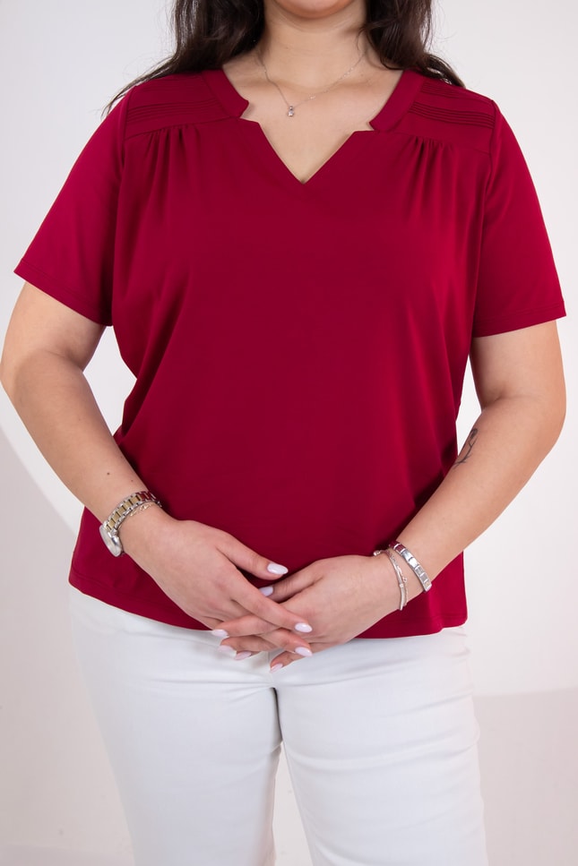 Büyük Beden 3330613 Yaka -Omuz Detaylı Bluz Bordo