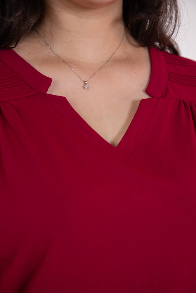 Büyük Beden 3330613 Yaka -Omuz Detaylı Bluz Bordo