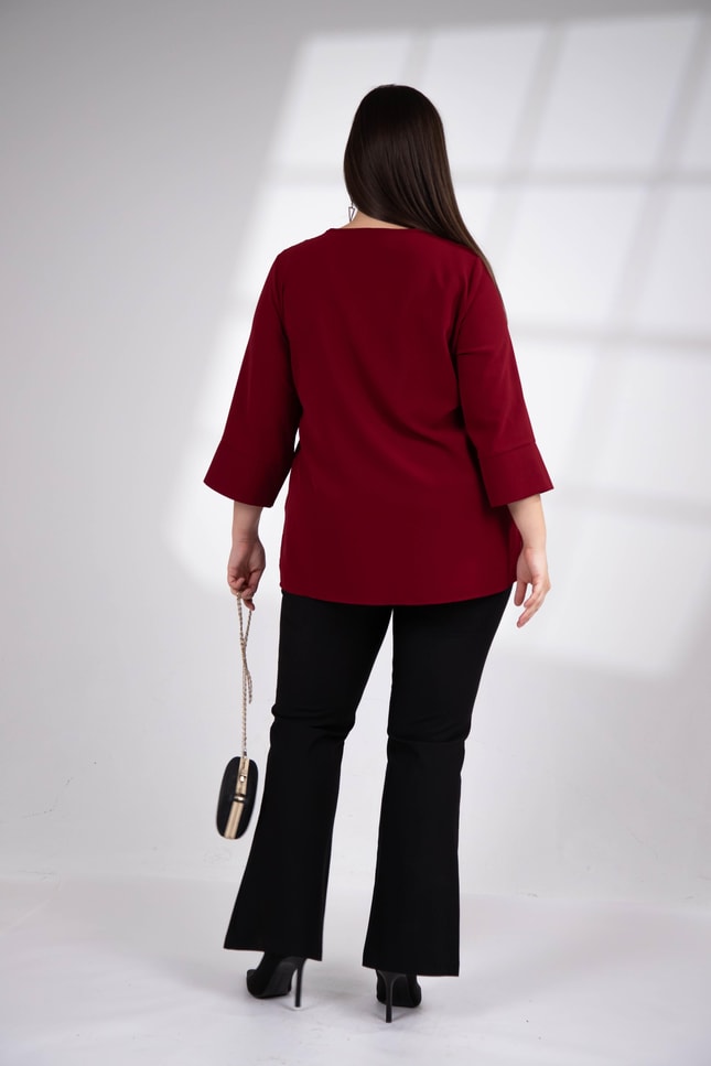 Büyük Beden 3330665 Yaka Pul İşlemeli Bluz  Bordo