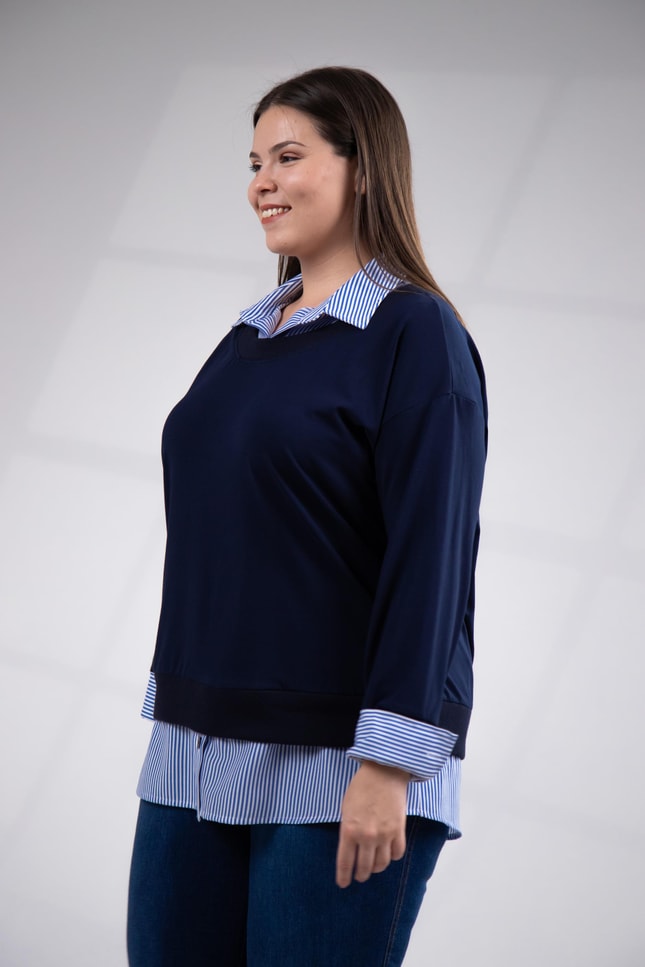 Büyük Beden 3330743 Gömlek Detaylı Sweat Lacivert
