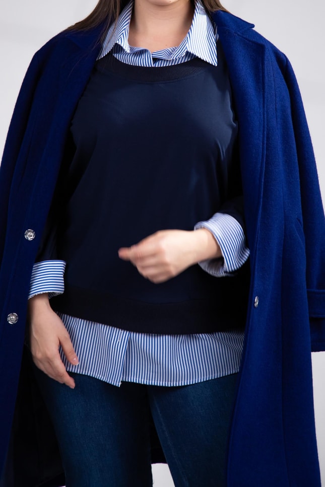 Büyük Beden 3330743 Gömlek Detaylı Sweat Lacivert