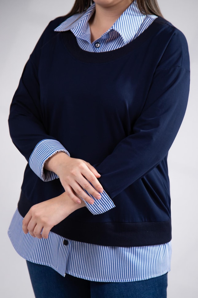 Büyük Beden 3330743 Gömlek Detaylı Sweat Lacivert