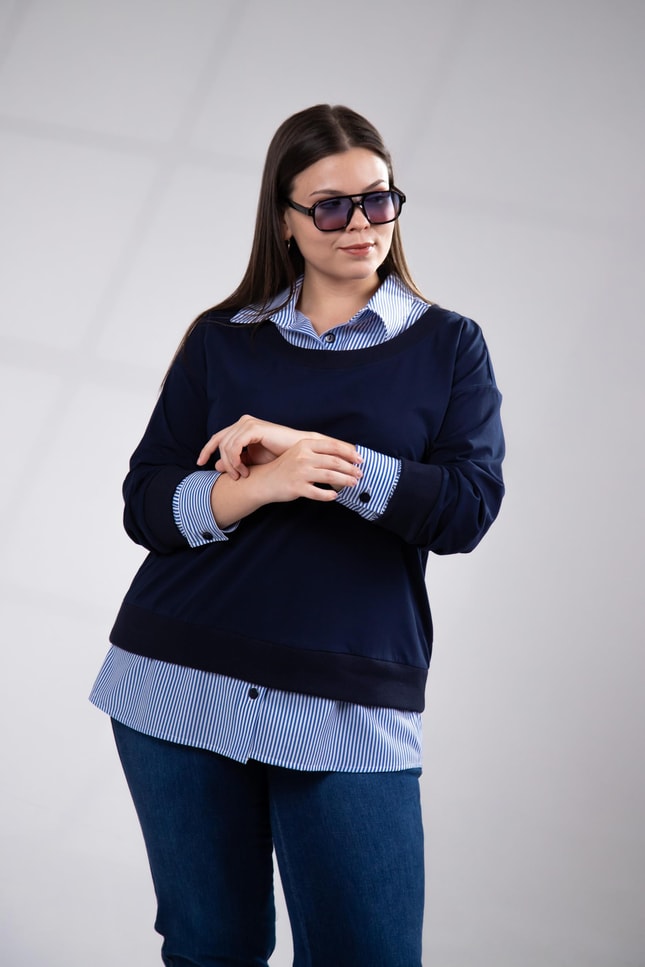 Büyük Beden 3330743 Gömlek Detaylı Sweat Lacivert