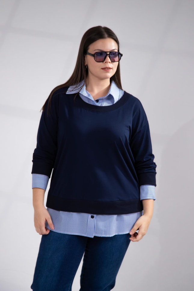 Büyük Beden 3330743 Gömlek Detaylı Sweat Lacivert
