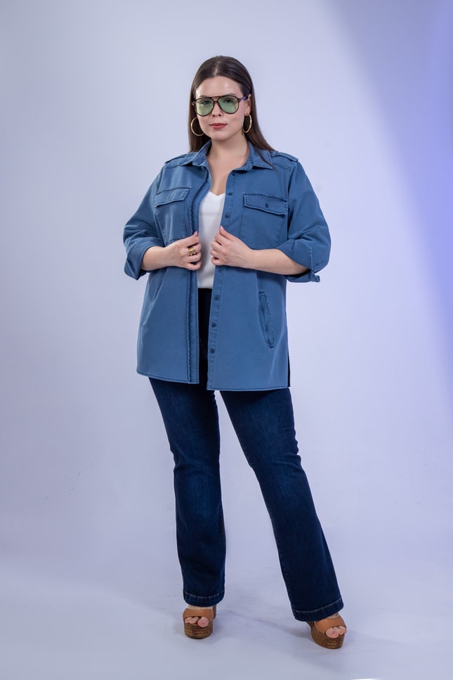Büyük Beden 3330775 Gabardin Cep Detaylı Gömlek Lacivert