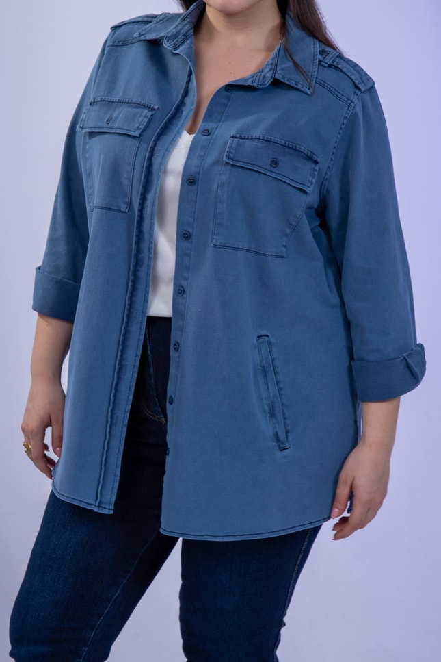 Büyük Beden 3330775 Gabardin Cep Detaylı Gömlek Lacivert