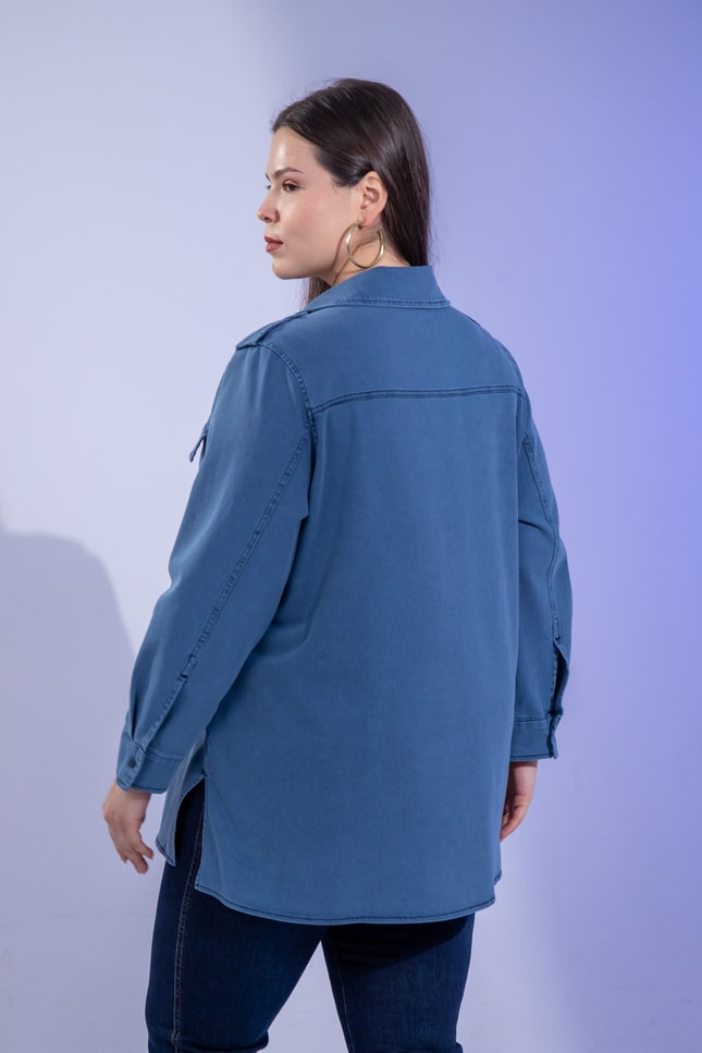 Büyük Beden 3330775 Gabardin Cep Detaylı Gömlek Lacivert