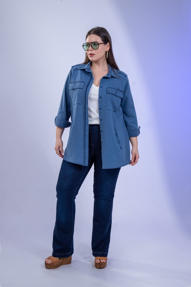 Büyük Beden 3330775 Gabardin Cep Detaylı Gömlek Lacivert