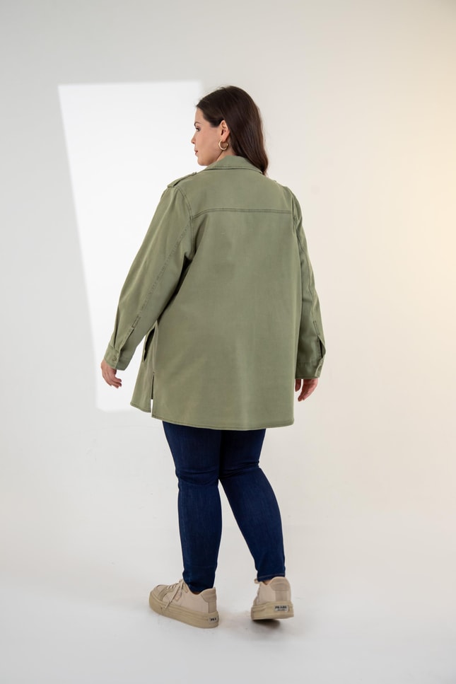 Büyük Beden 3330775 Gabardin Cep Detaylı Gömlek Haki