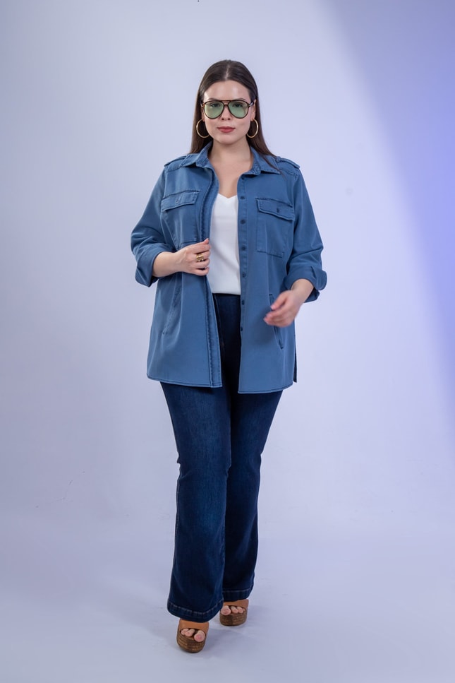 Büyük Beden 3330775 Gabardin Cep Detaylı Gömlek Lacivert
