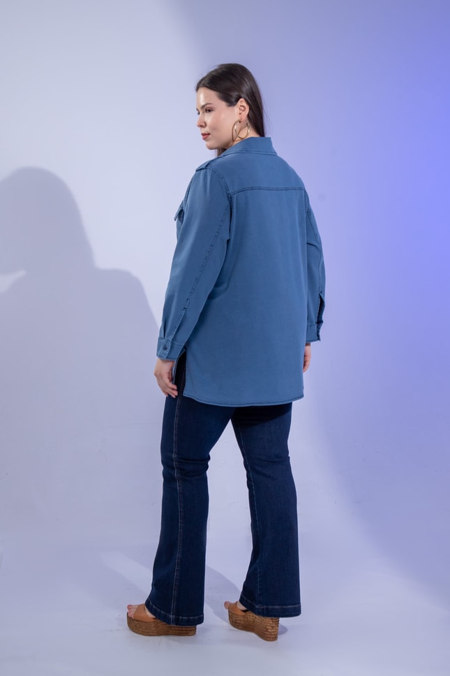 Büyük Beden 3330775 Gabardin Cep Detaylı Gömlek Lacivert