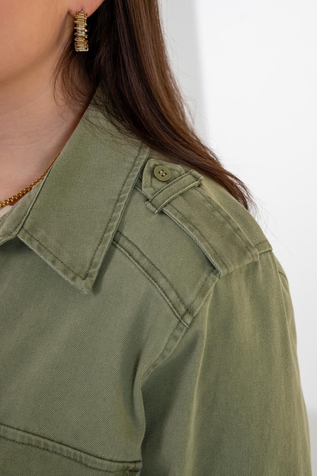 Büyük Beden 3330775 Gabardin Cep Detaylı Gömlek Haki