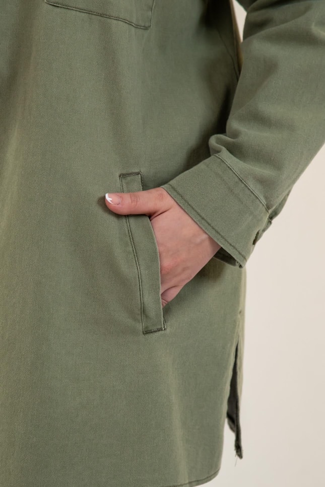 Büyük Beden 3330775 Gabardin Cep Detaylı Gömlek Haki