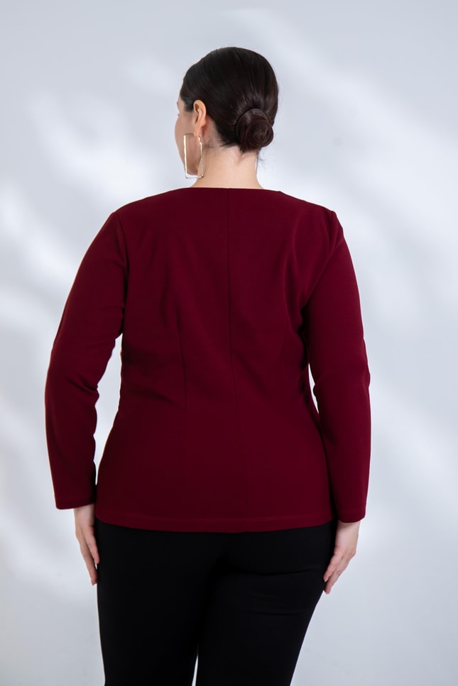 Büyük Beden 3330842 Toka Detaylı Kruvaze Bluz Bordo
