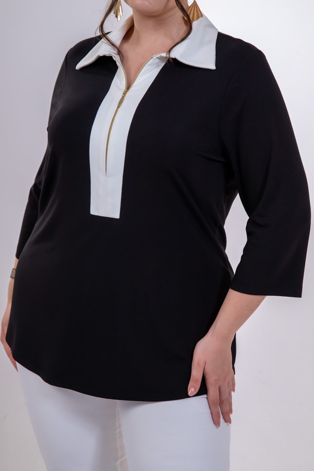 Büyük Beden 3330876 FermuarlI-Garnili Bluz Siyah