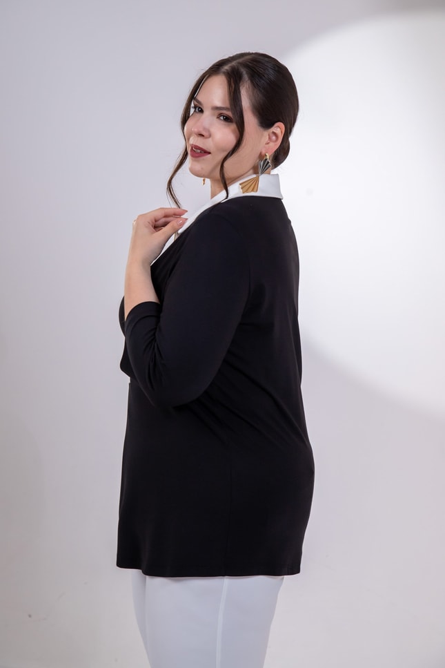 Büyük Beden 3330876 FermuarlI-Garnili Bluz Siyah