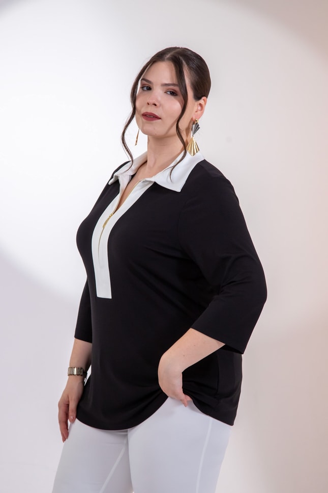 Büyük Beden 3330876 FermuarlI-Garnili Bluz Siyah